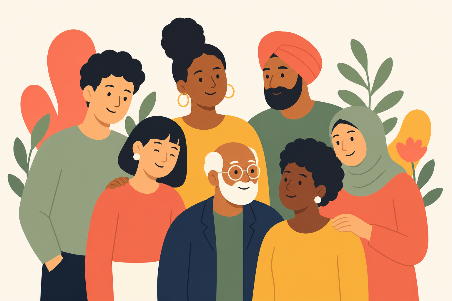 A friendly, diverse group of people